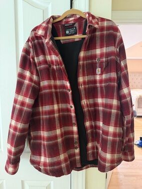 Carhartt Red and White Plaid Flannel Shirt Jacket
